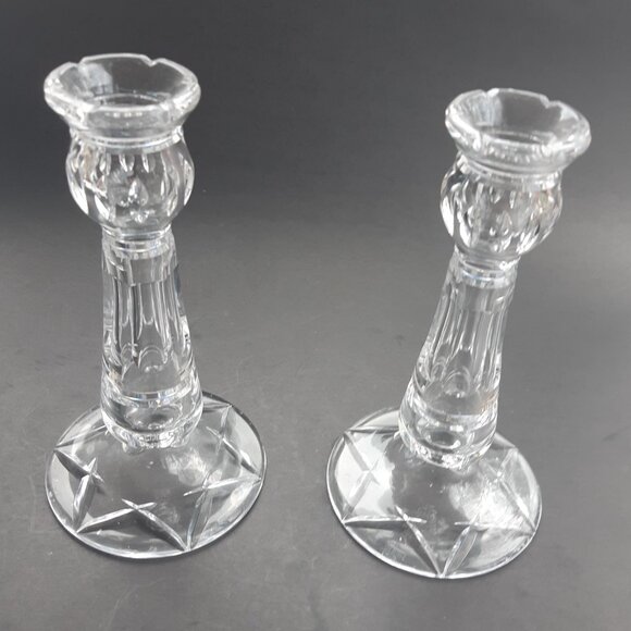 Early Stuart Waterford England Crystal Hand Cut Candleholders Pair England 1930s - Picture 8 of 14